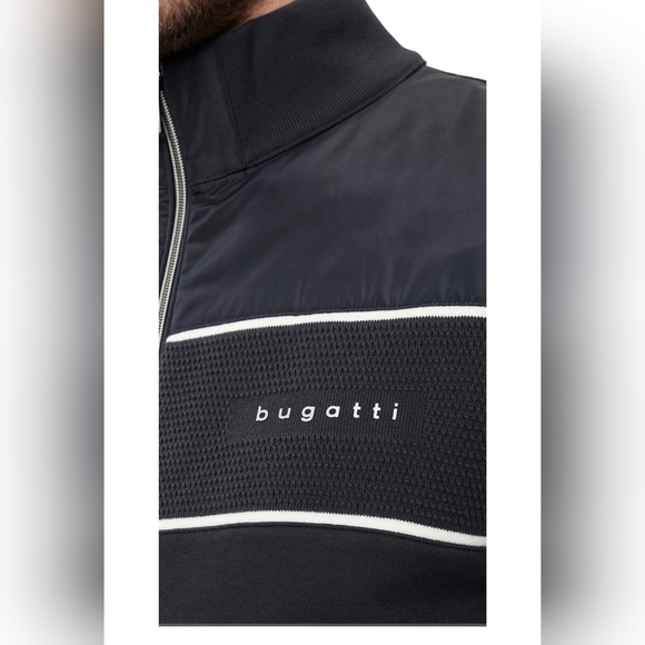 Bugatti Authentic Jacket Nylon/Knit Cotton Zipper Fitted Black size L - Picture 6 of 16